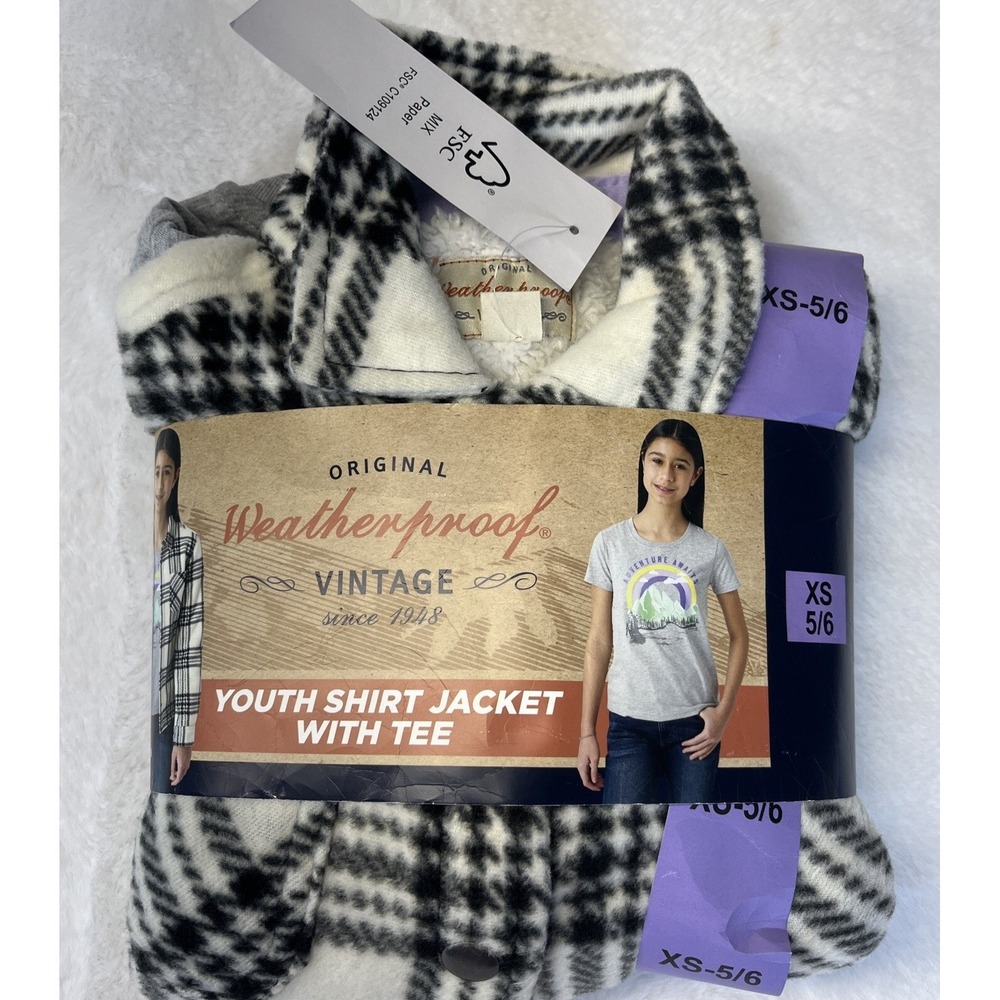 Weatherproof Vintage Kids Plaid Shirt Jacket with Graphic Tee Set XS 5/6 Black